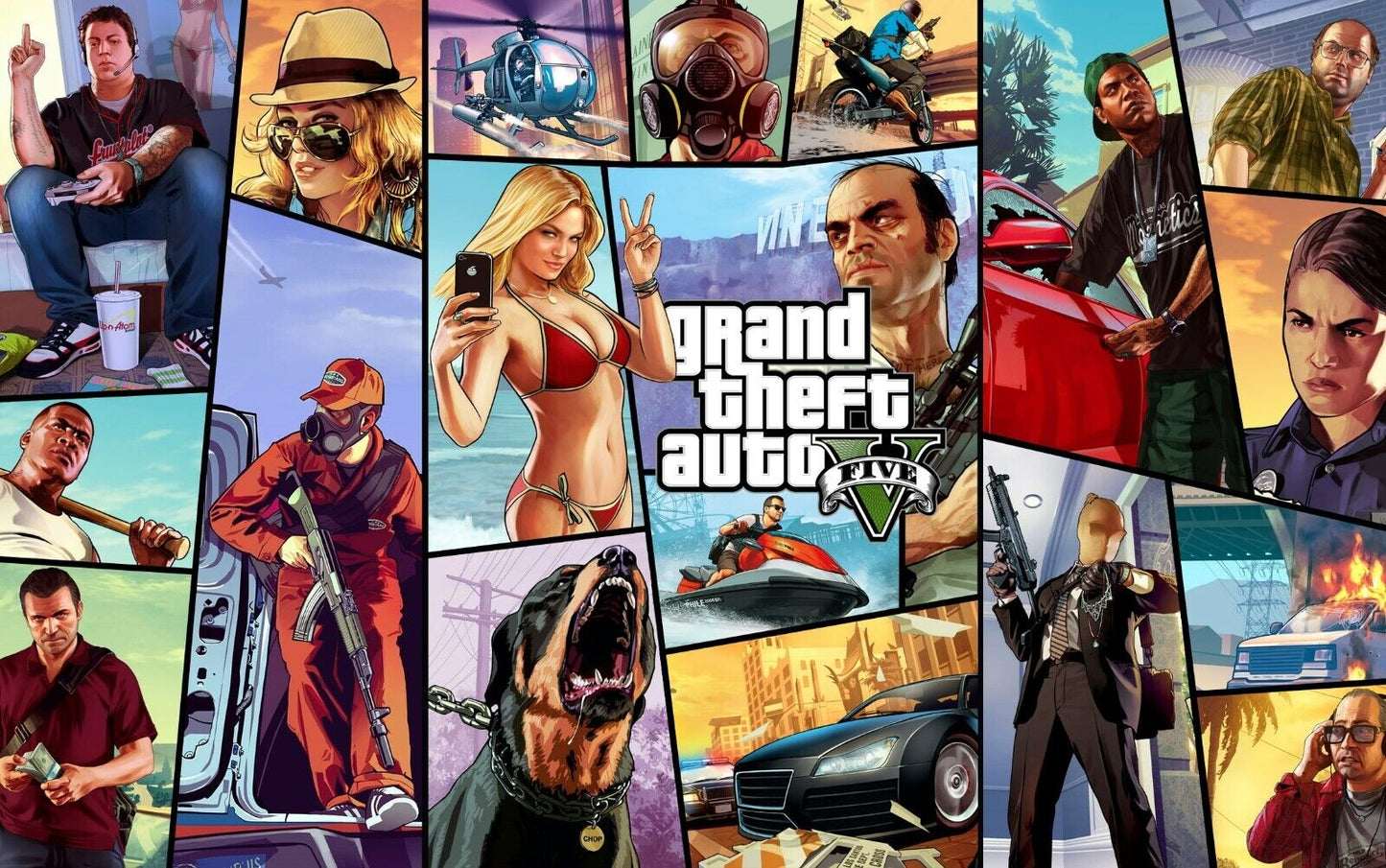 Grand Theft Auto V Character Collage | Michael Franklin Trevor & More | Action Game Poster - Video Games Poster