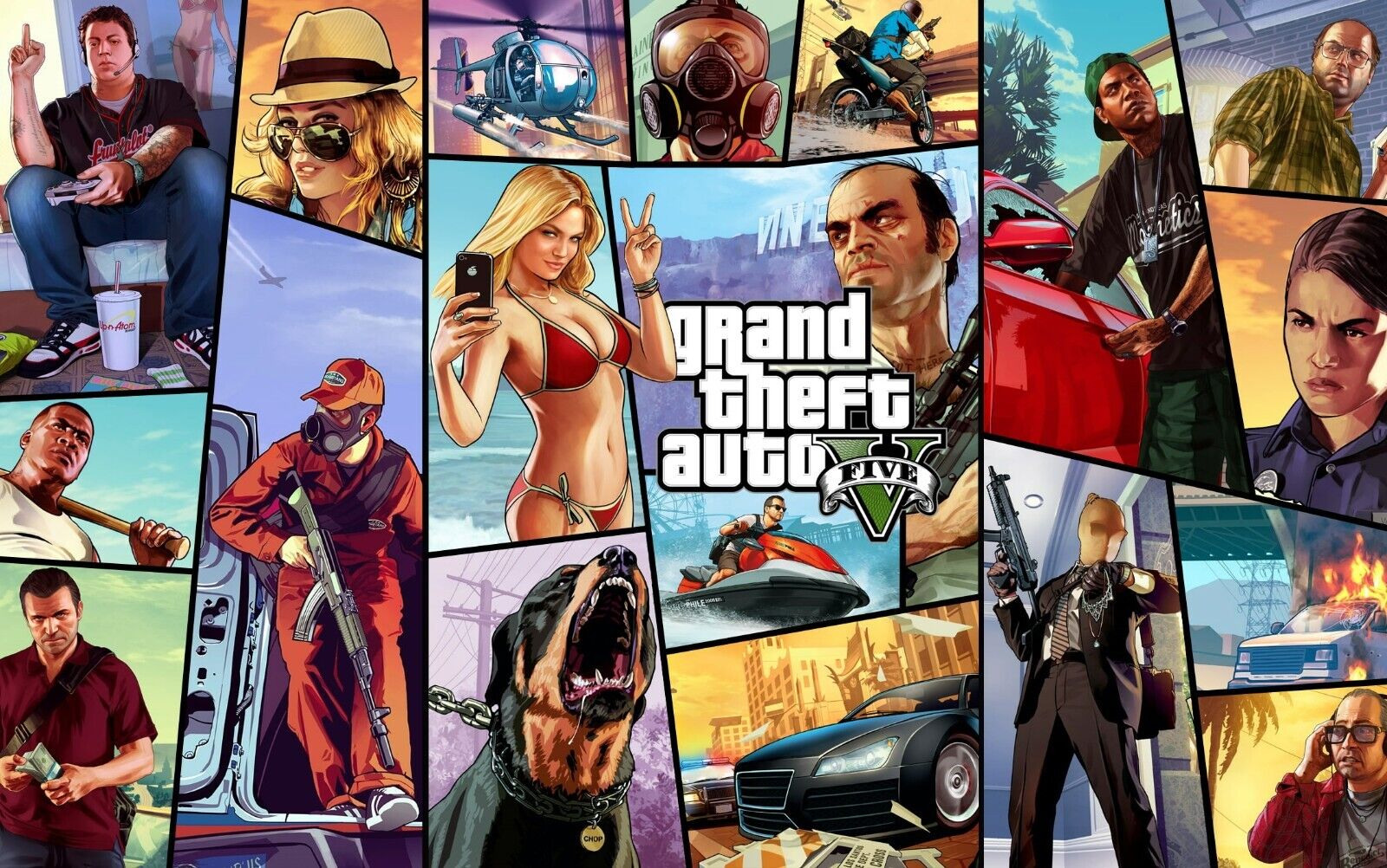 Grand Theft Auto V Character Collage | Michael Franklin Trevor & More | Action Game Poster - Video Games Poster