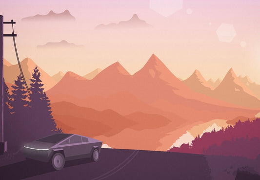 Tesla Cybertruck | Minimalist Vector Art Print | Futuristic Landscape Poster - Cars Poster