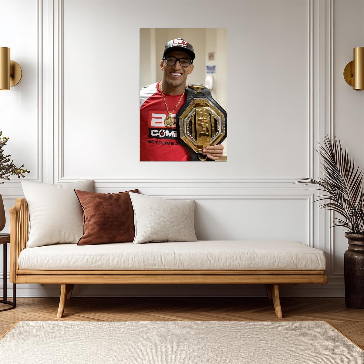 Charles Oliveira Do Bronx With Belt | MMA Poster | UFC Champion Decor - Sports Poster