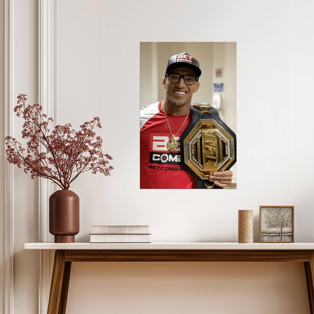 Charles Oliveira Do Bronx With Belt | MMA Poster | UFC Champion Decor - Sports Poster
