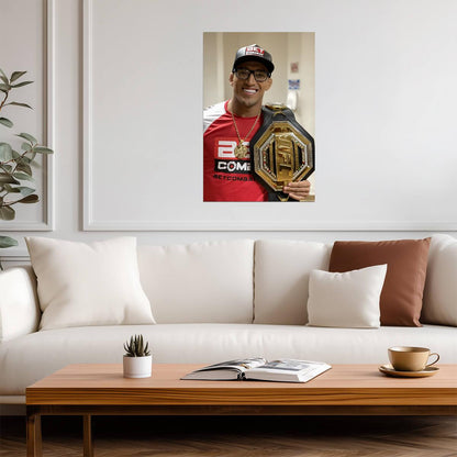 Charles Oliveira Do Bronx With Belt | MMA Poster | UFC Champion Decor - Sports Poster