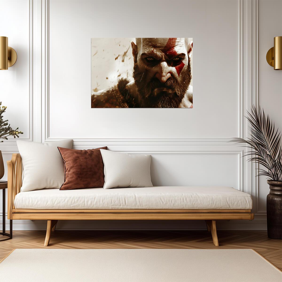 God of War Kratos Intense Close-Up | Norse Mythology Game Poster | Spartan Warrior Portrait - Video Games Poster