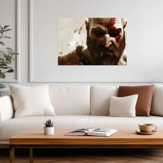 God of War Kratos Intense Close-Up | Norse Mythology Game Poster | Spartan Warrior Portrait - Video Games Poster