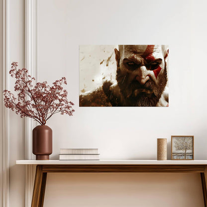God of War Kratos Intense Close-Up | Norse Mythology Game Poster | Spartan Warrior Portrait - Video Games Poster