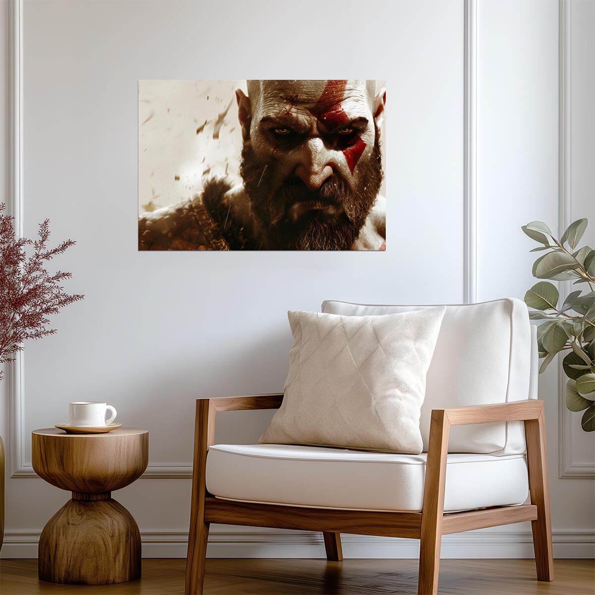 God of War Kratos Intense Close-Up | Norse Mythology Game Poster | Spartan Warrior Portrait - Video Games Poster