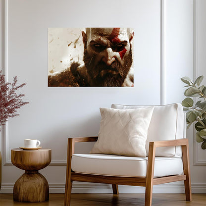 God of War Kratos Intense Close-Up | Norse Mythology Game Poster | Spartan Warrior Portrait - Video Games Poster