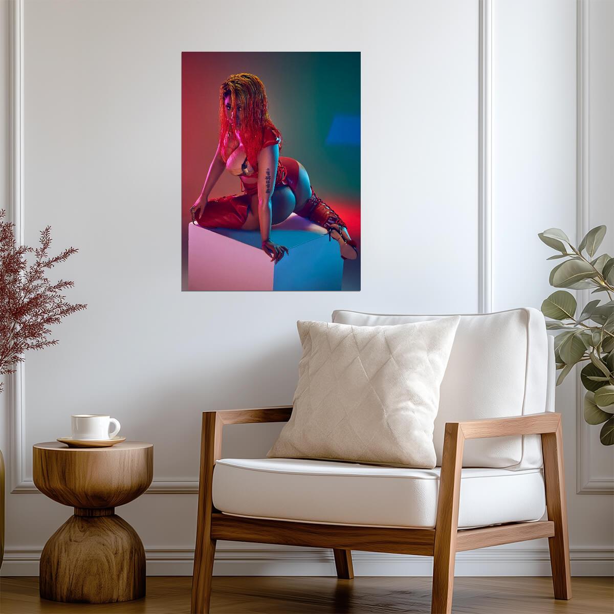 Nicki Minaj Red Latex Outfit | Photoshoot Poster | Sexy Hip Hop Star - Music Poster