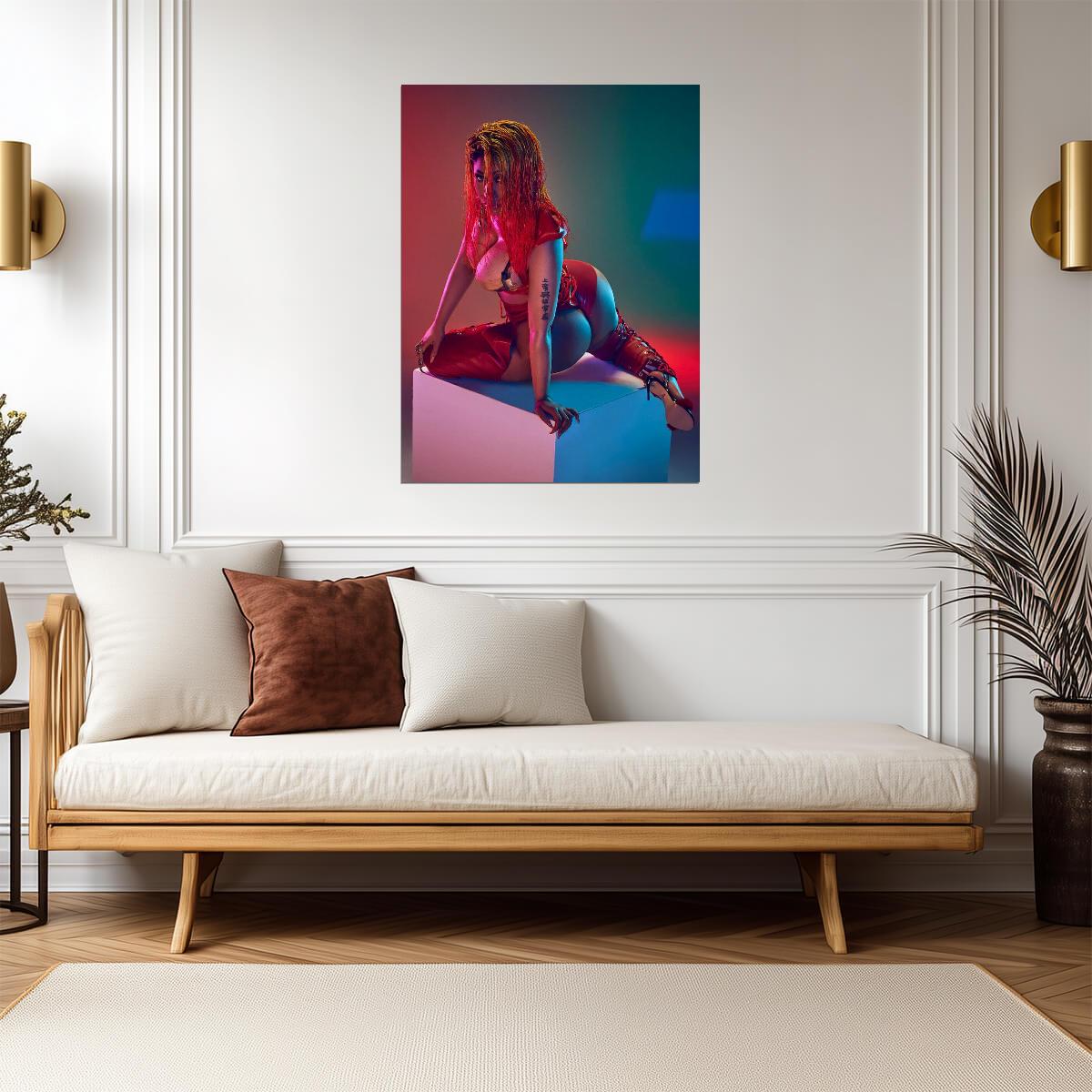 Nicki Minaj Red Latex Outfit | Photoshoot Poster | Sexy Hip Hop Star - Music Poster