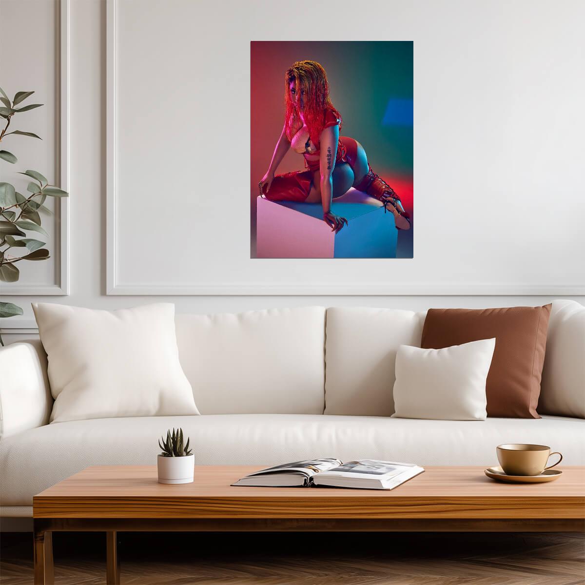 Nicki Minaj Red Latex Outfit | Photoshoot Poster | Sexy Hip Hop Star - Music Poster