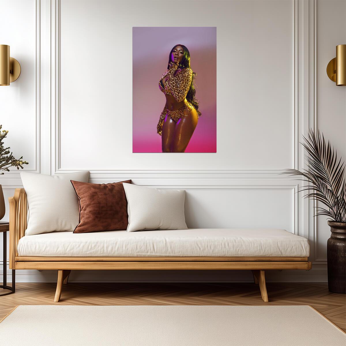 Megan Thee Stallion Gold Outfit | Music Star Poster | Sexy Hip Hop Wall Art - Music Poster