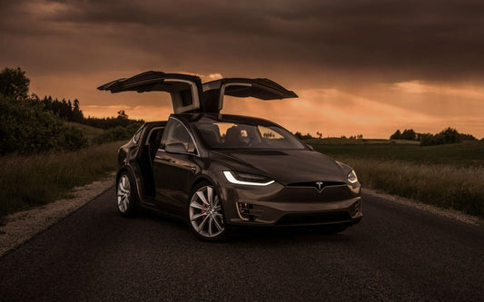 Tesla Model X with Falcon Wings | Electric SUV Poster | Luxury EV at Sunset - Cars Poster