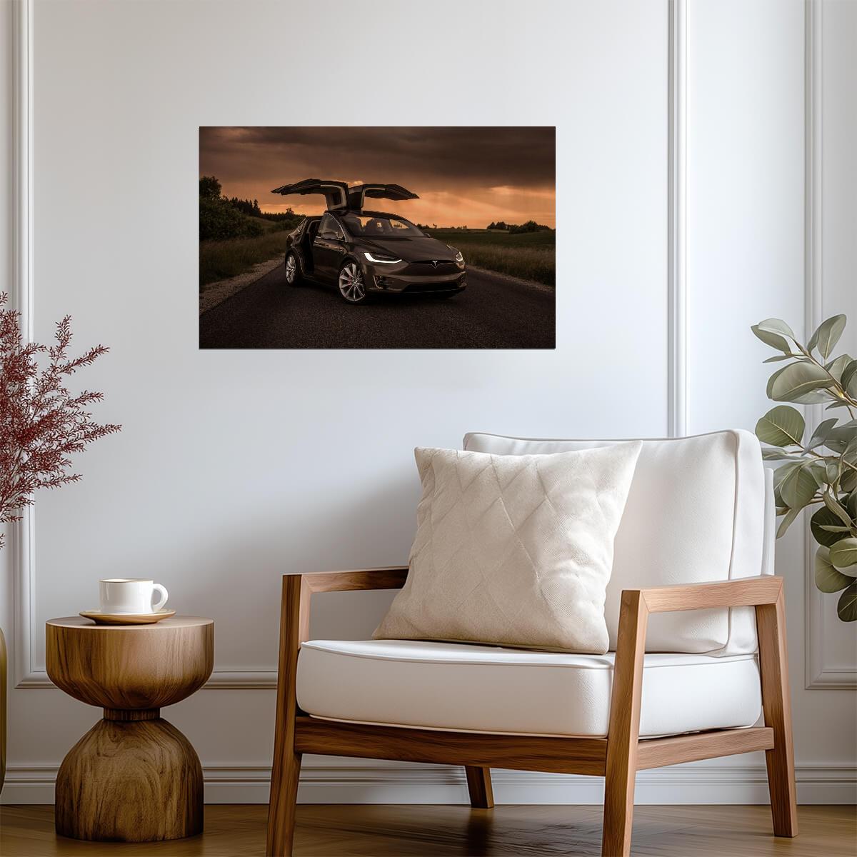 Tesla Model X with Falcon Wings | Electric SUV Poster | Luxury EV at Sunset - Cars Poster