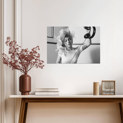 Lady Gaga Black and White Headphones | Abstract Portrait Poster | Music Star Wall Art - Music Poster