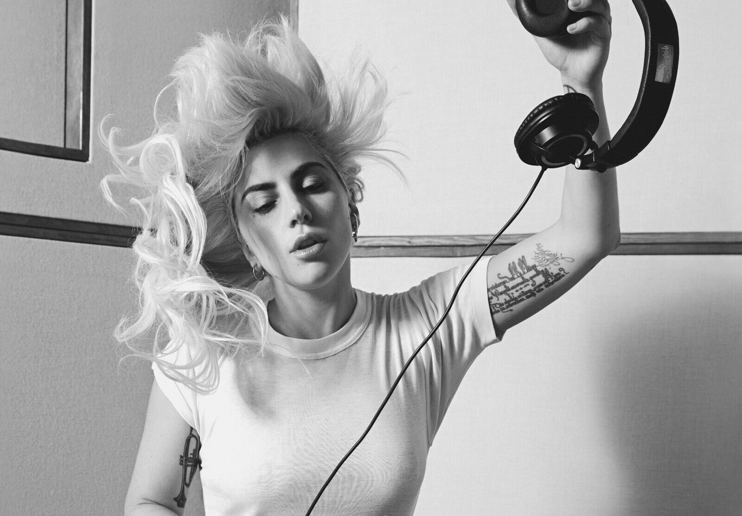 Lady Gaga Black and White Headphones | Abstract Portrait Poster | Music Star Wall Art - Music Poster