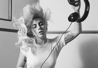 Lady Gaga Black and White Headphones | Abstract Portrait Poster | Music Star Wall Art - Music Poster
