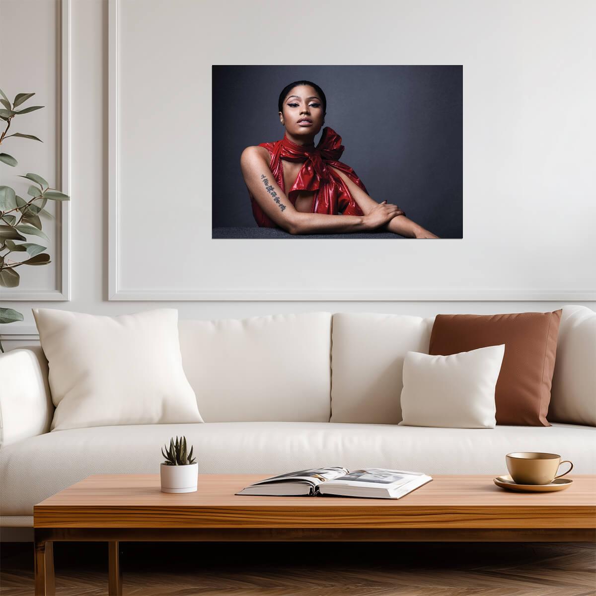 Nicki Minaj Red Bow Top Portrait | Elegant Photoshoot Poster | Hip Hop Fashion Art - Music Poster