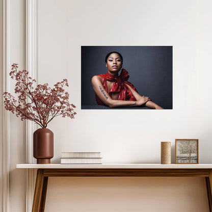 Nicki Minaj Red Bow Top Portrait | Elegant Photoshoot Poster | Hip Hop Fashion Art - Music Poster