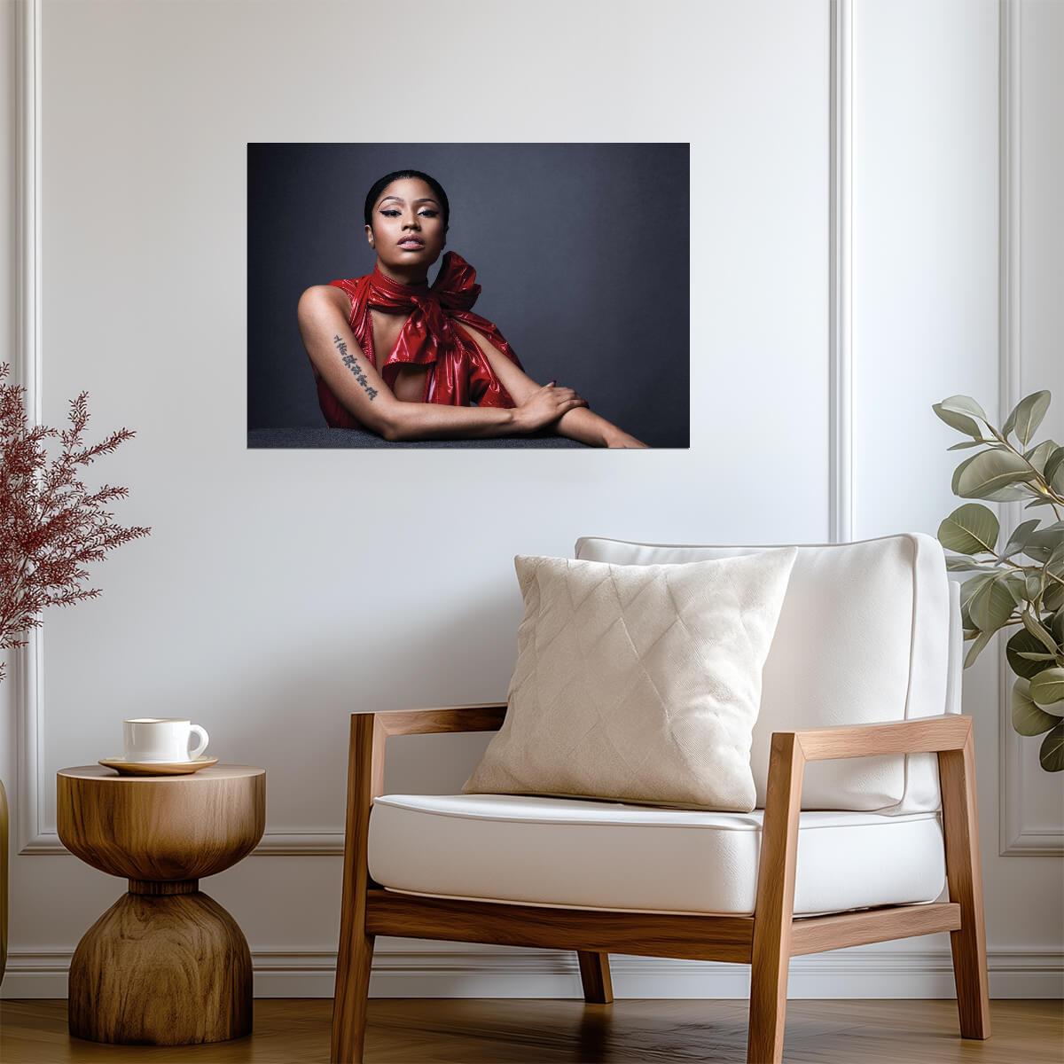 Nicki Minaj Red Bow Top Portrait | Elegant Photoshoot Poster | Hip Hop Fashion Art - Music Poster