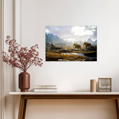Skyrim Mammoths Roaming Tundra | Fantasy Wildlife Poster | Elder Scrolls Game Scenery - Video Games Poster