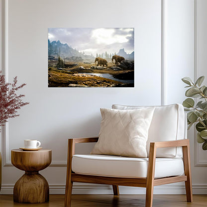 Skyrim Mammoths Roaming Tundra | Fantasy Wildlife Poster | Elder Scrolls Game Scenery - Video Games Poster