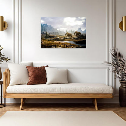 Skyrim Mammoths Roaming Tundra | Fantasy Wildlife Poster | Elder Scrolls Game Scenery - Video Games Poster