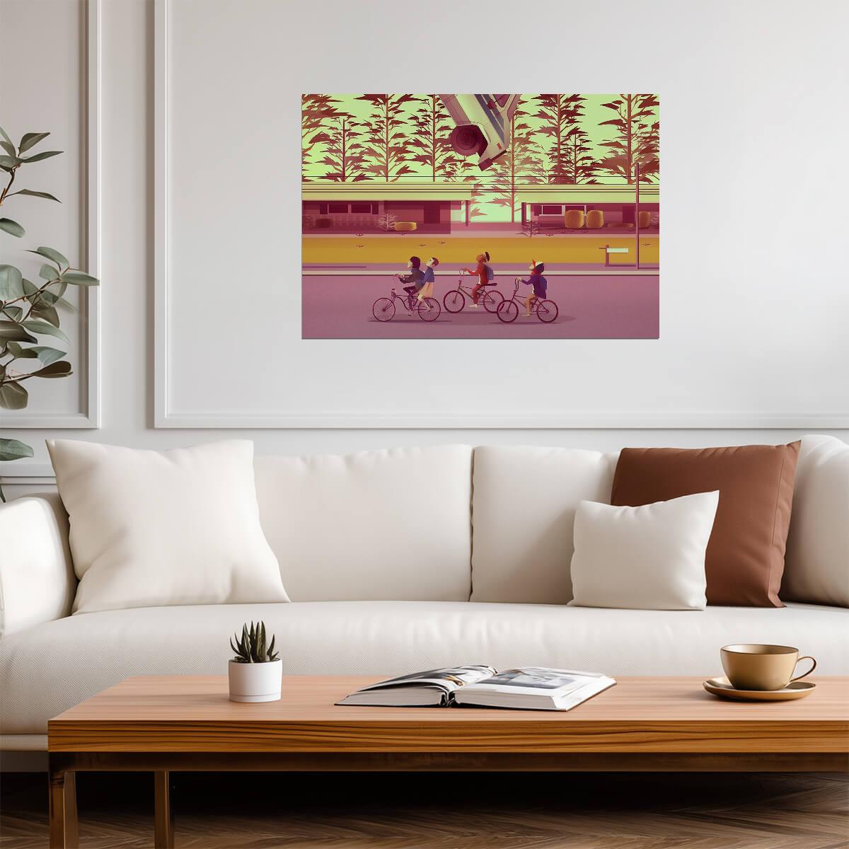 Stranger Things The Upside Down | Kids on Bikes Illustration | Minimalist TV Show Poster - Movies & TV Poster