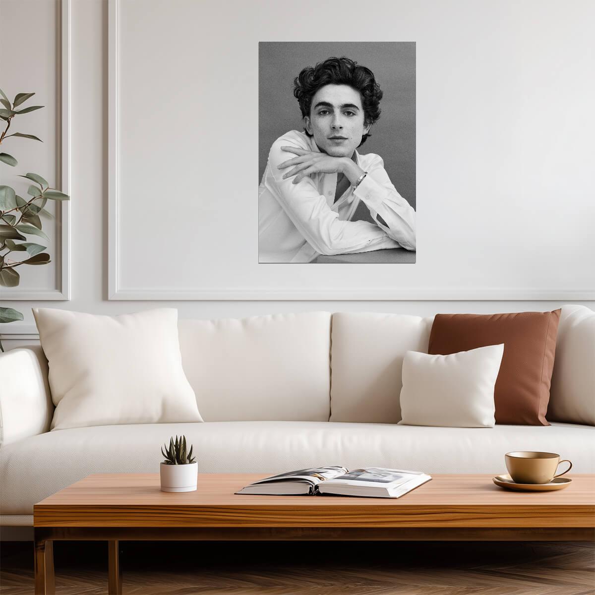 Timothée Chalamet White Shirt | Studio Portrait Photography | Celebrity Fan Gift Poster - Celebrities Poster