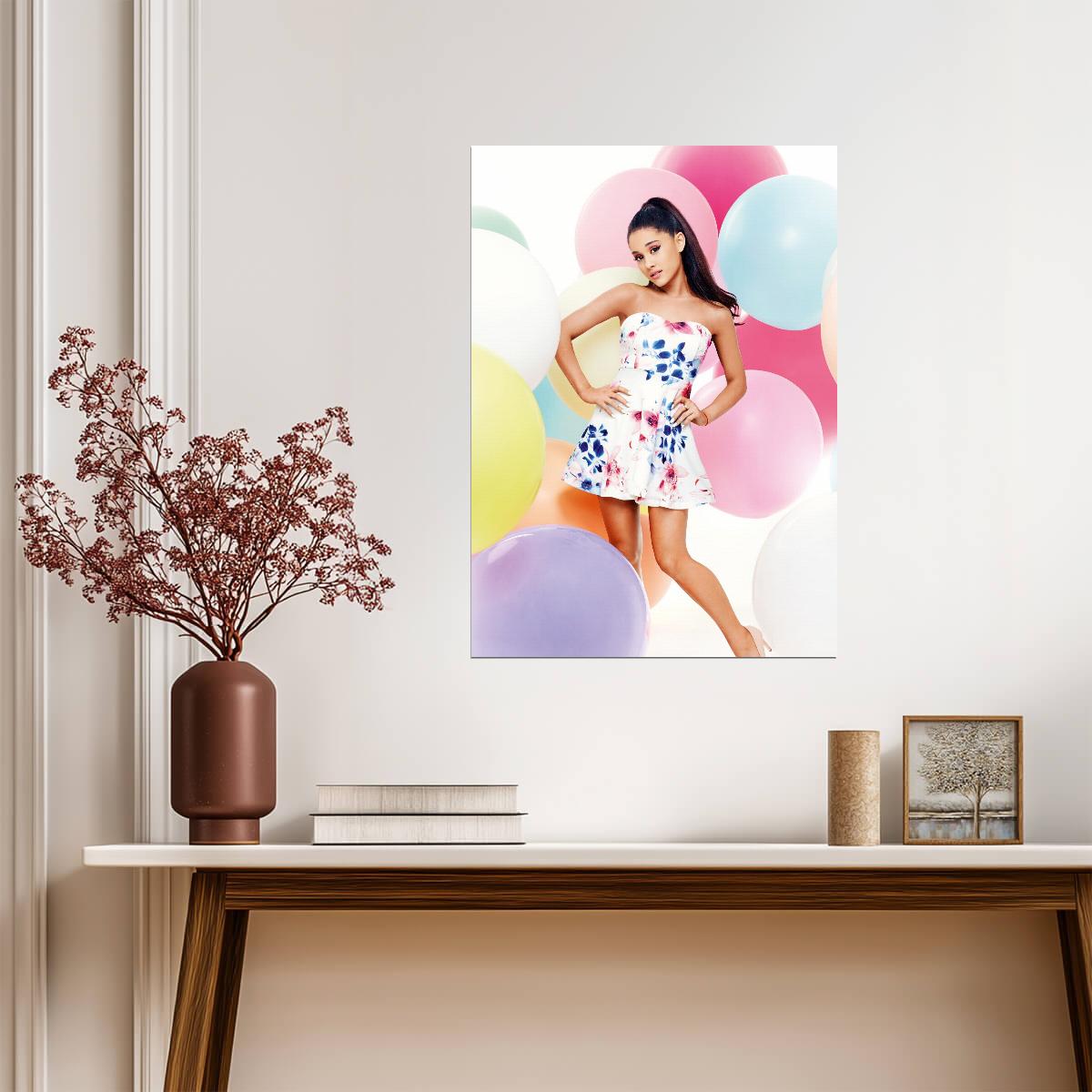 Ariana Grande Floral Dress Photoshoot | Colorful Balloons Poster | Pop Star Wall Art - Music Poster
