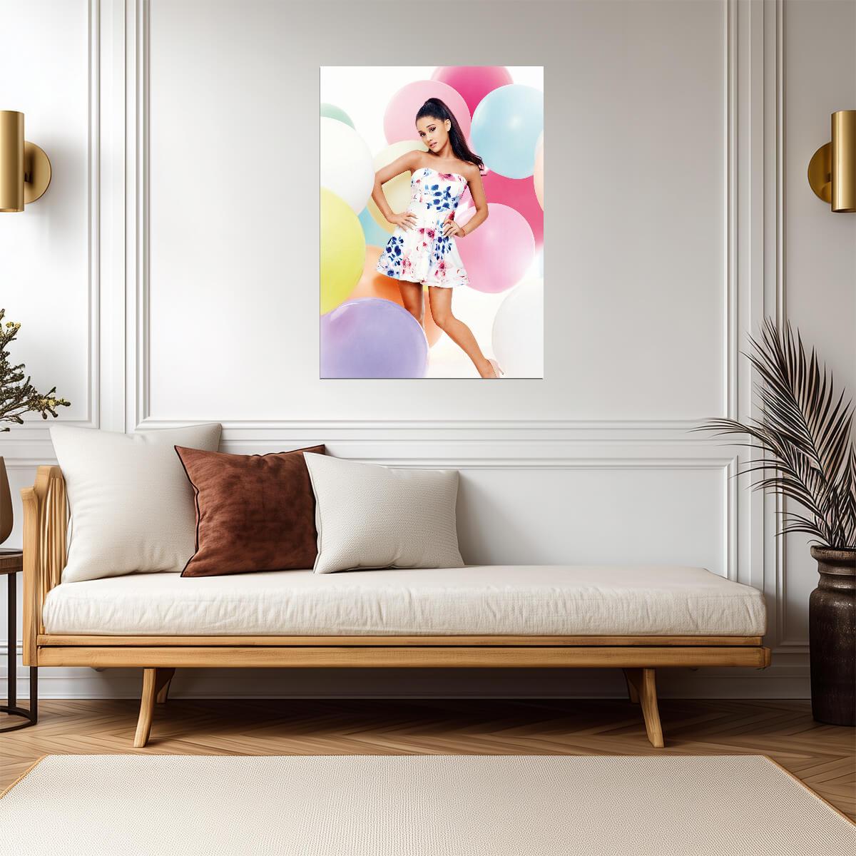 Ariana Grande Floral Dress Photoshoot | Colorful Balloons Poster | Pop Star Wall Art - Music Poster