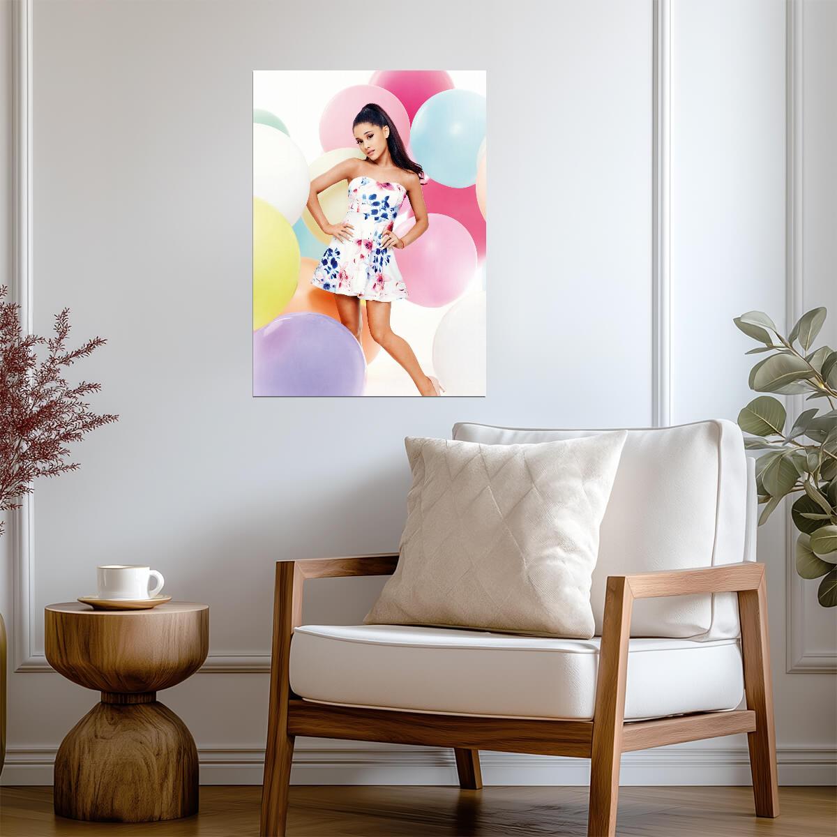 Ariana Grande Floral Dress Photoshoot | Colorful Balloons Poster | Pop Star Wall Art - Music Poster