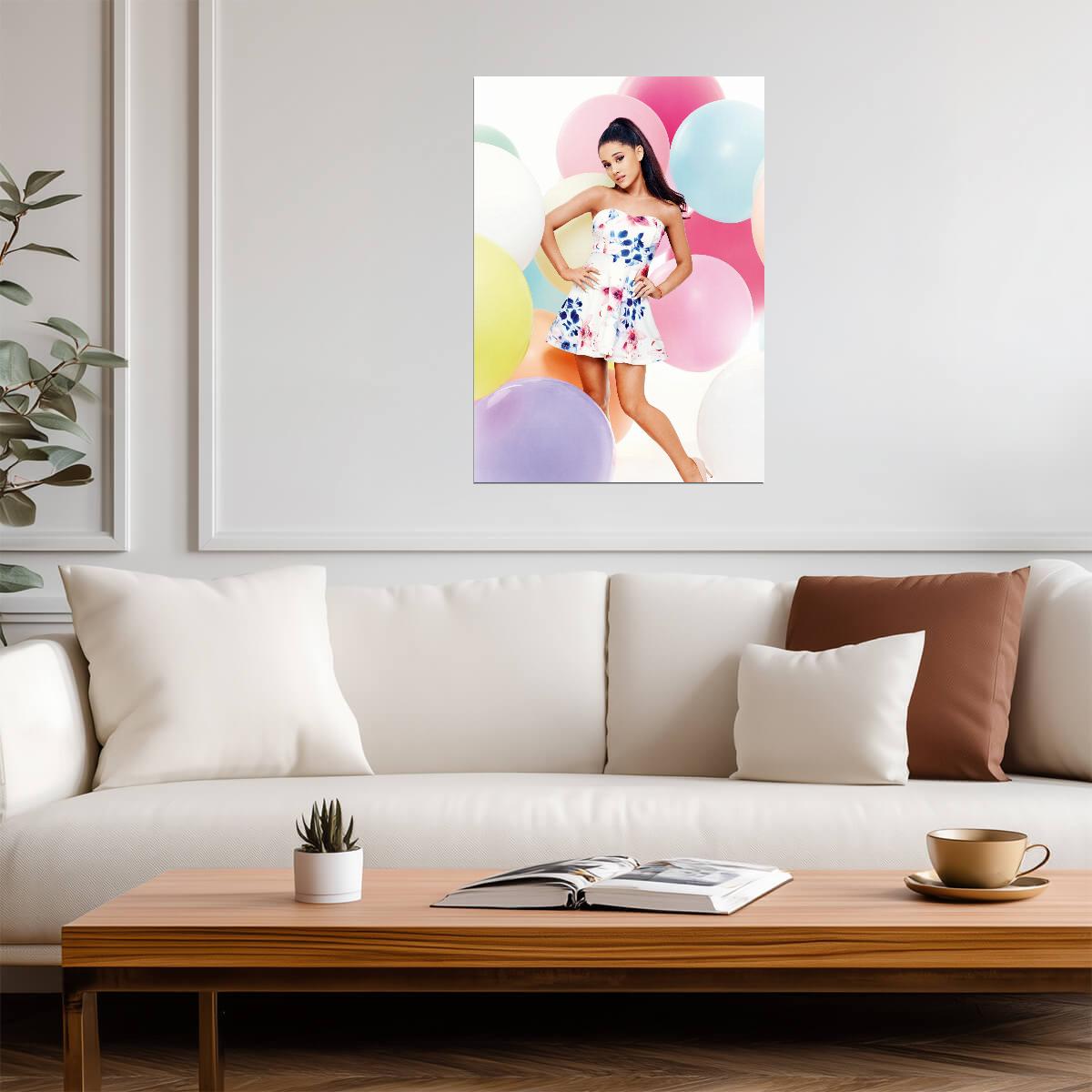 Ariana Grande Floral Dress Photoshoot | Colorful Balloons Poster | Pop Star Wall Art - Music Poster