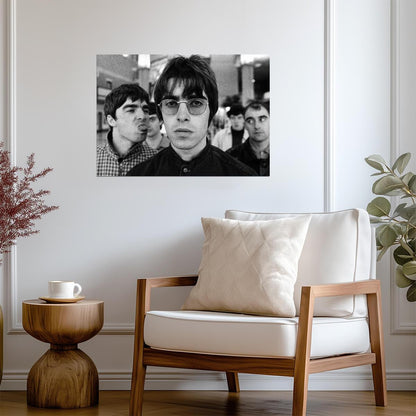 Oasis Liam Gallagher Portrait | Black and White Band Poster | Vintage Britpop Art - Music Poster