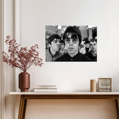 Oasis Liam Gallagher Portrait | Black and White Band Poster | Vintage Britpop Art - Music Poster