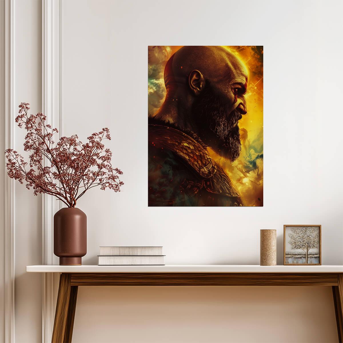 God of War Kratos Profile Portrait | Stylized Norse God Poster | Fantasy Game Wall Art - Video Games Poster