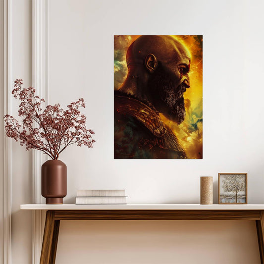 God of War Kratos Profile Portrait | Stylized Norse God Poster | Fantasy Game Wall Art - Video Games Poster
