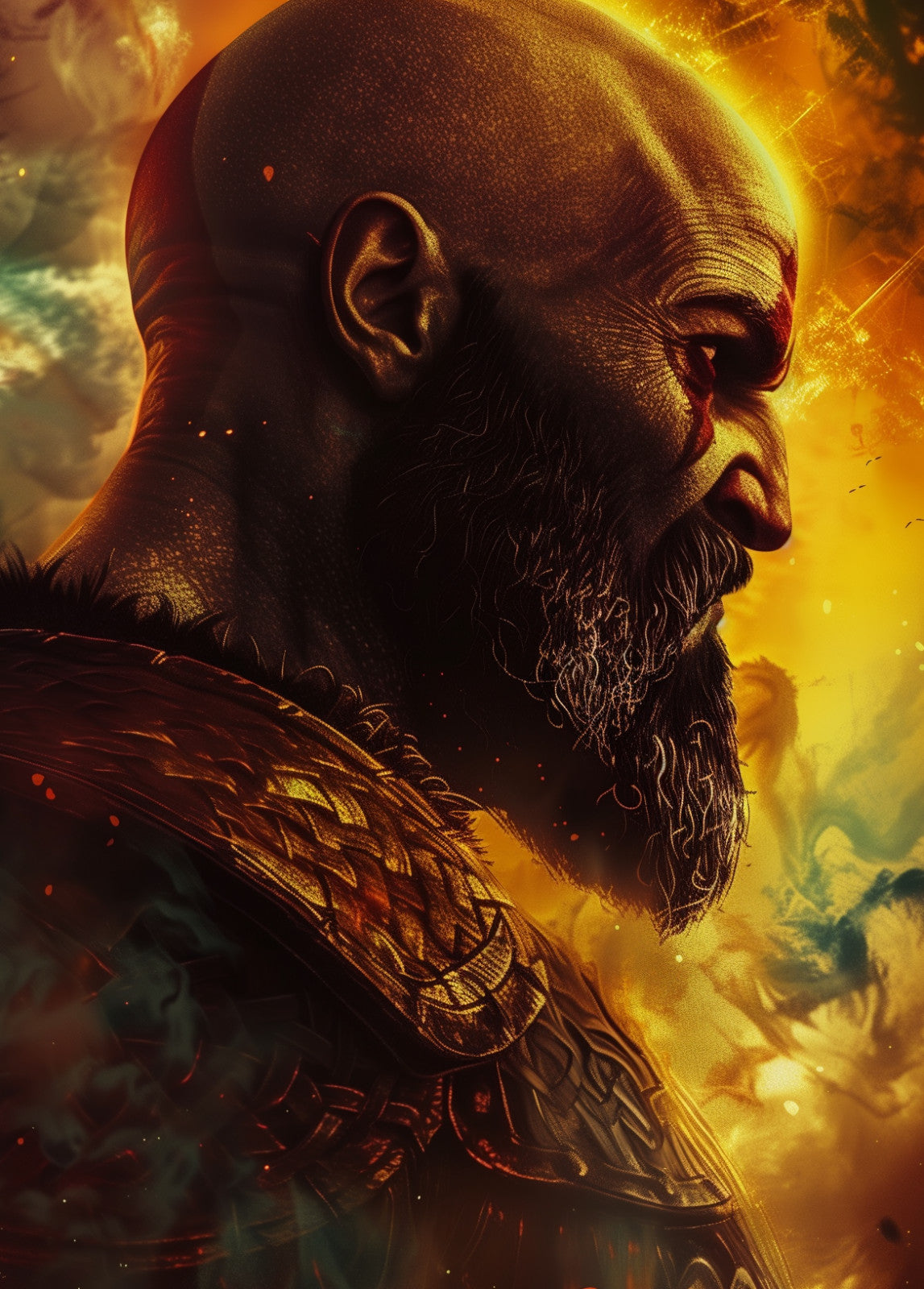 God of War Kratos Profile Portrait | Stylized Norse God Poster | Fantasy Game Wall Art - Video Games Poster