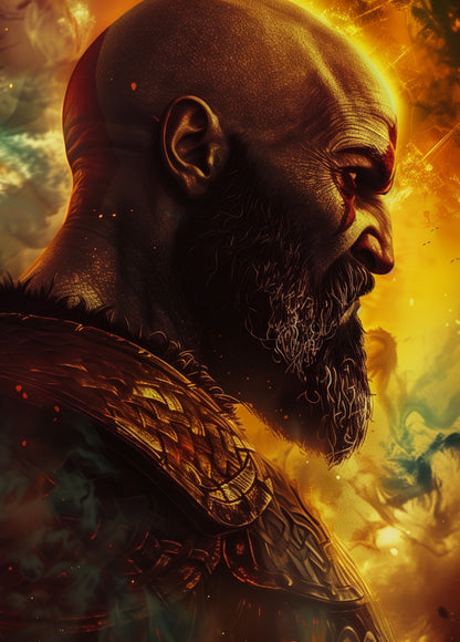 God of War Kratos Profile Portrait | Stylized Norse God Poster | Fantasy Game Wall Art - Video Games Poster