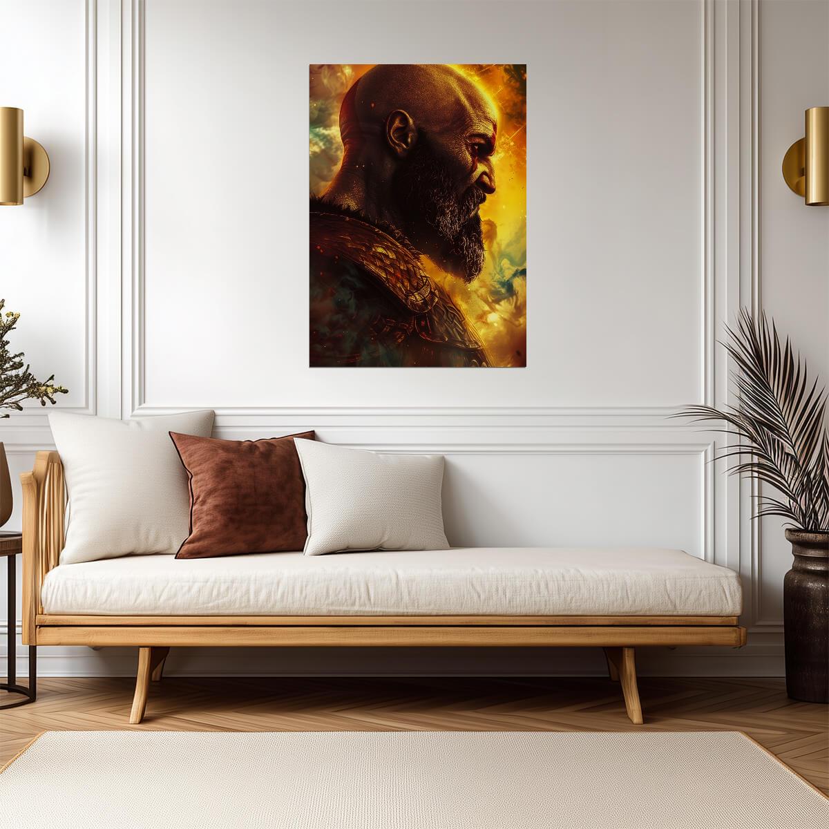 God of War Kratos Profile Portrait | Stylized Norse God Poster | Fantasy Game Wall Art - Video Games Poster