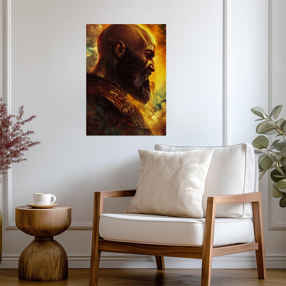 God of War Kratos Profile Portrait | Stylized Norse God Poster | Fantasy Game Wall Art - Video Games Poster