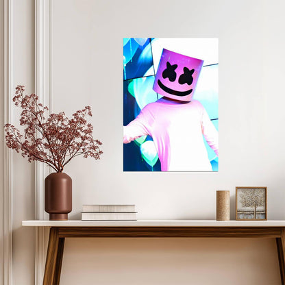 Marshmello DJ Helmet | Neon Lighting Photo | EDM Music Poster - Music Poster