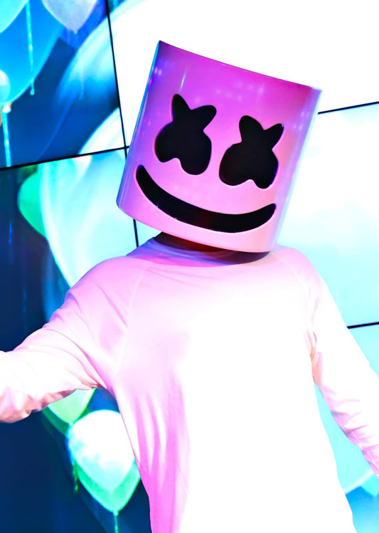 Marshmello DJ Helmet | Neon Lighting Photo | EDM Music Poster - Music Poster