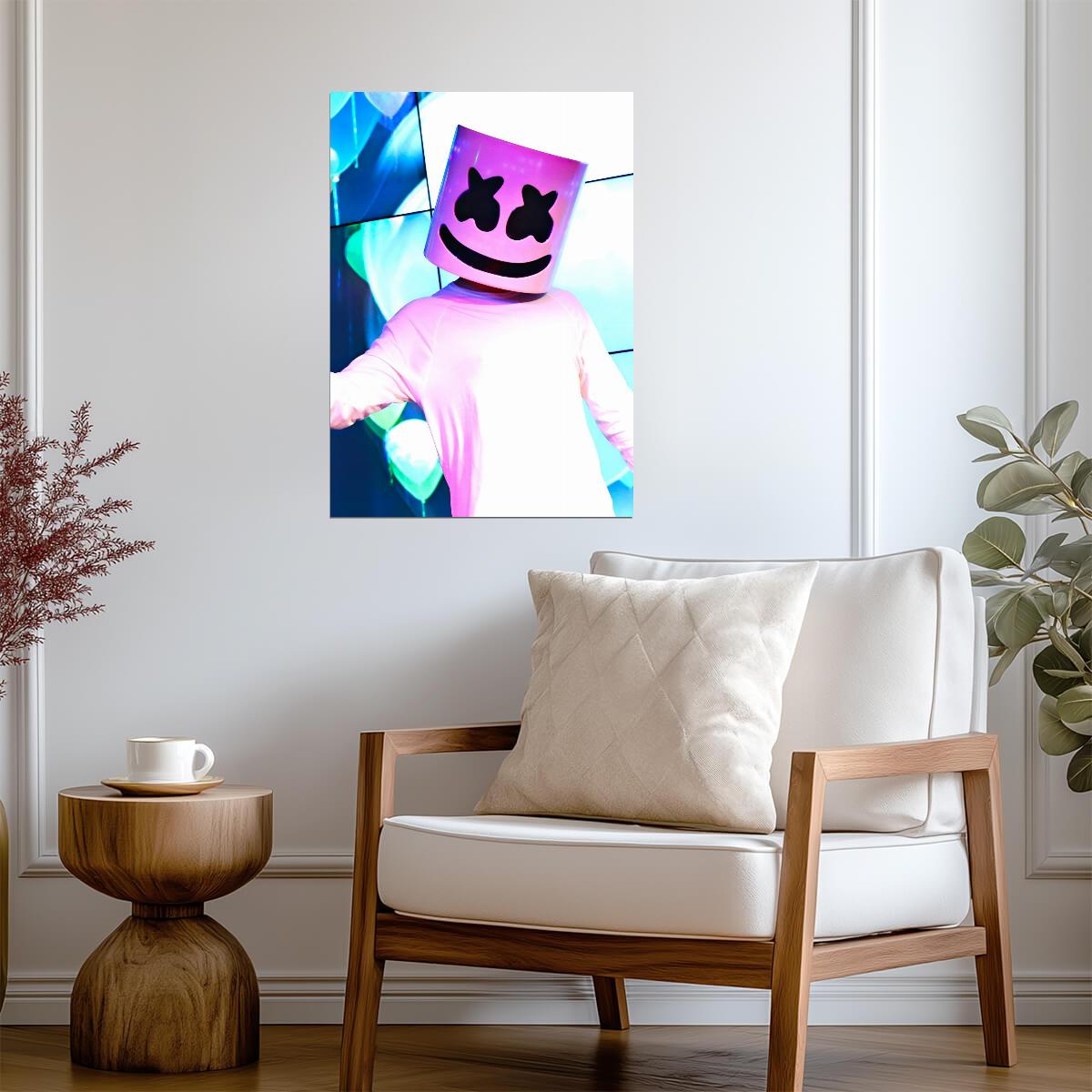 Marshmello DJ Helmet | Neon Lighting Photo | EDM Music Poster - Music Poster