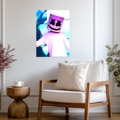 Marshmello DJ Helmet | Neon Lighting Photo | EDM Music Poster - Music Poster
