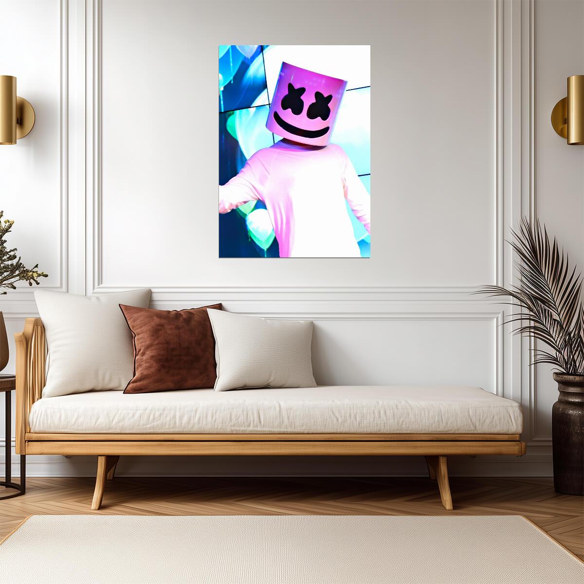 Marshmello DJ Helmet | Neon Lighting Photo | EDM Music Poster - Music Poster