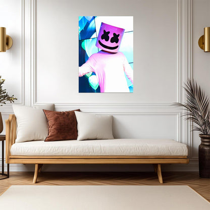 Marshmello DJ Helmet | Neon Lighting Photo | EDM Music Poster - Music Poster