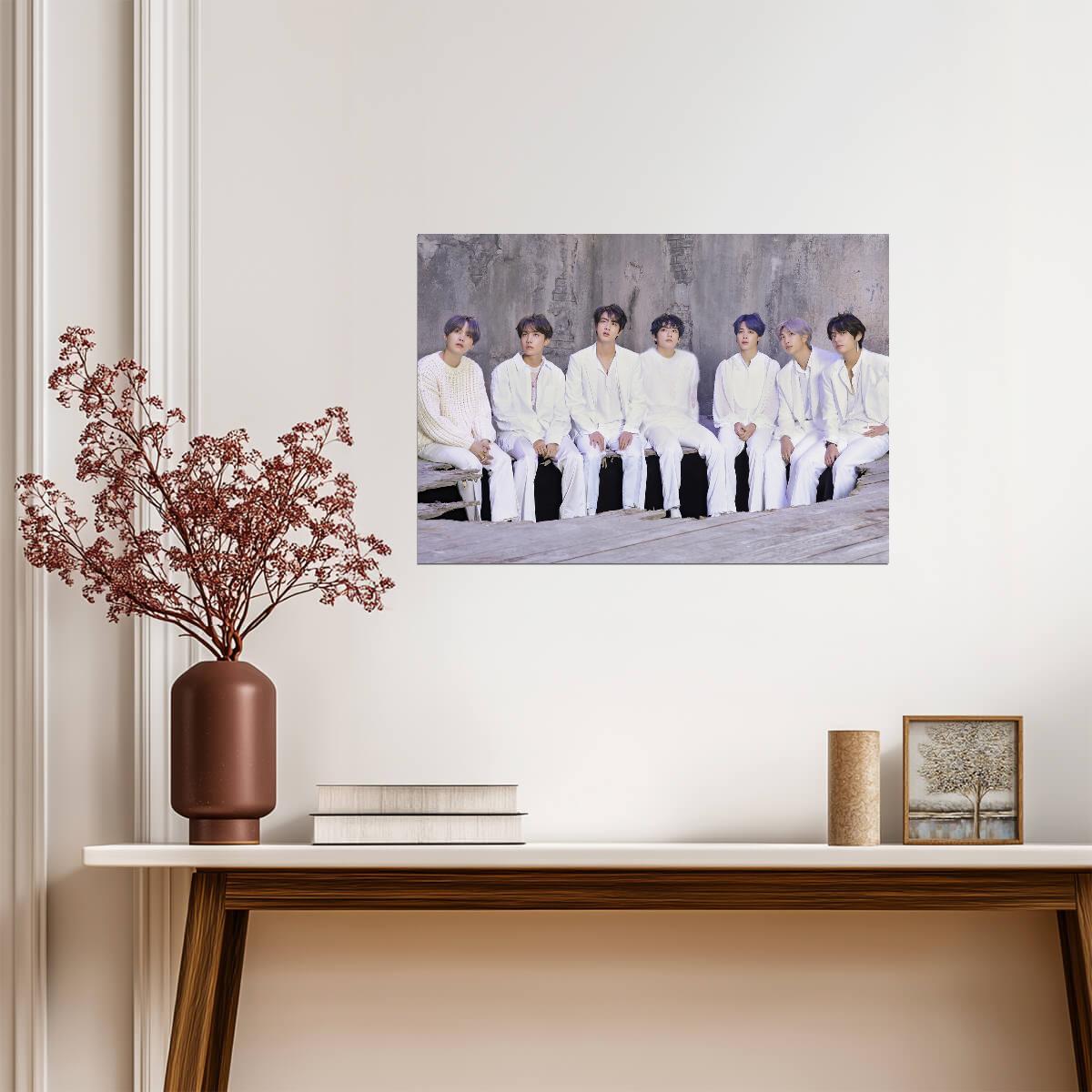 BTS All White Photoshoot | K-Pop Boy Band Poster | Gift for Army Fan - Music Poster