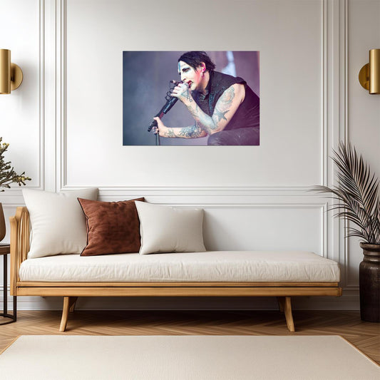 Marilyn Manson Singing Live | Concert Performance Poster | Shock Rock Music Art - Music Poster