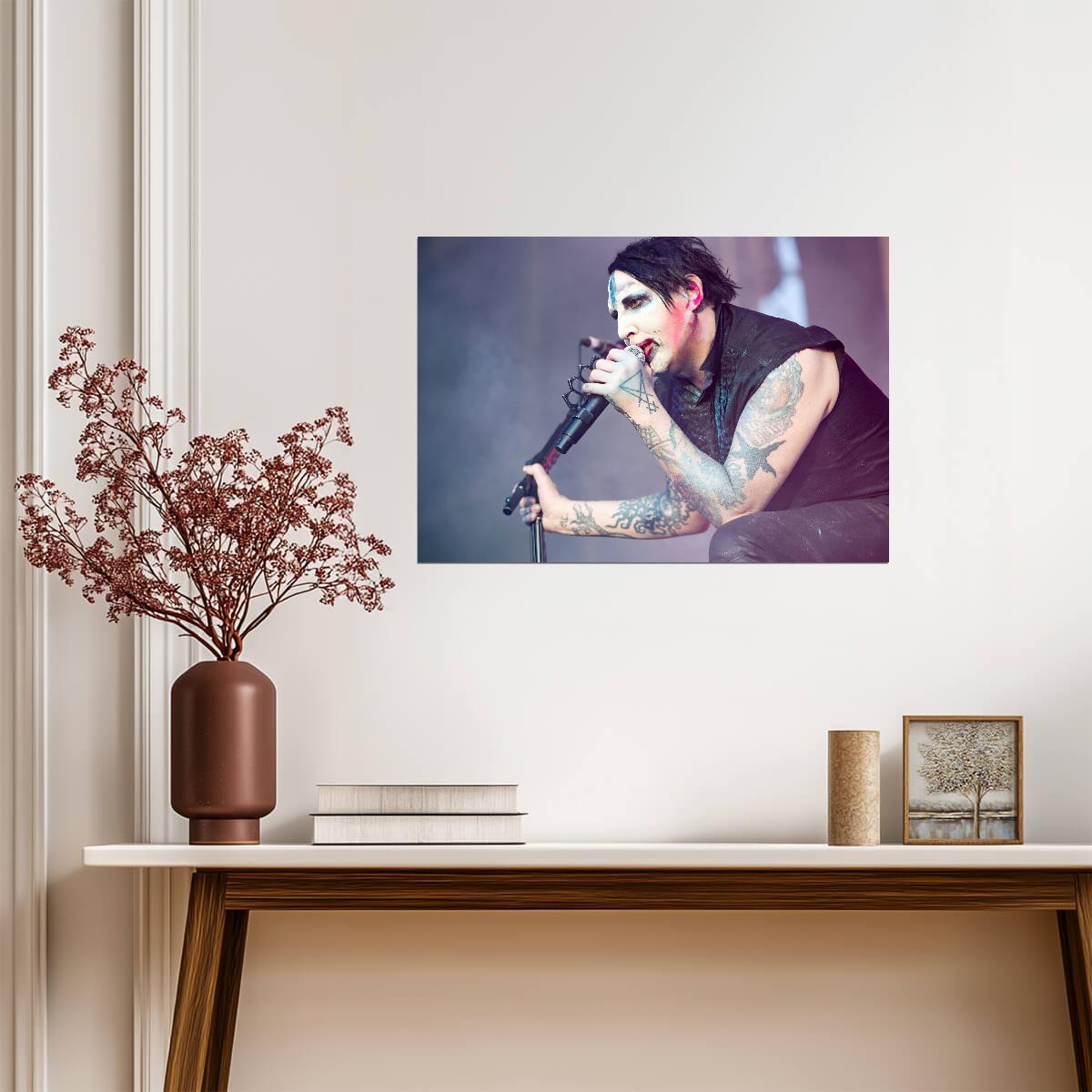 Marilyn Manson Singing Live | Concert Performance Poster | Shock Rock Music Art - Music Poster