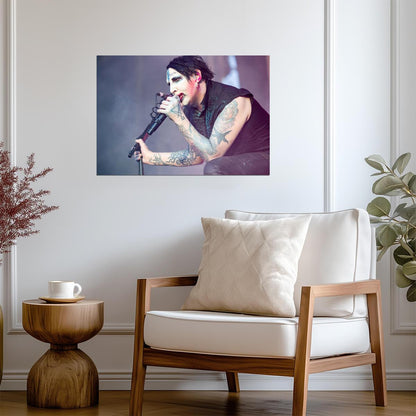 Marilyn Manson Singing Live | Concert Performance Poster | Shock Rock Music Art - Music Poster